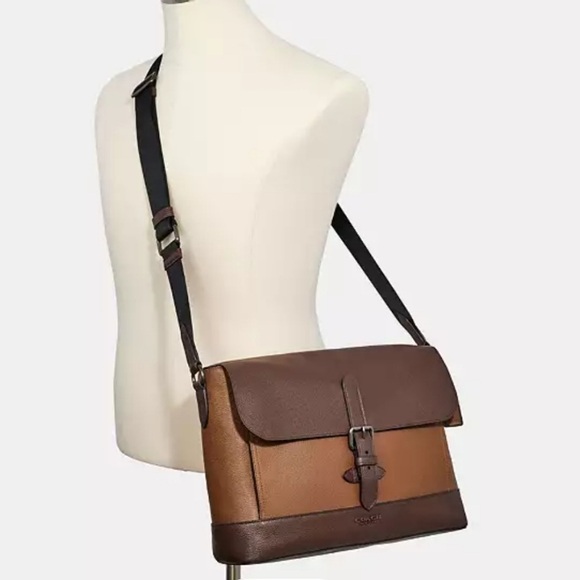 Coach 89894 Hudson Messenger In Colorblock Tobacco Mahagony Leather Bag $598 - Picture 4 of 8